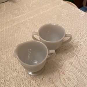 Fireking Gray laurel Leaf Sugar and Creamer set.